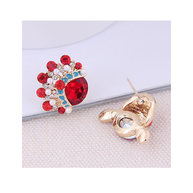 LRC Anting Tusuk Fashion Red 925 Silver Needle Flower Asymmetrical Earrings A59875