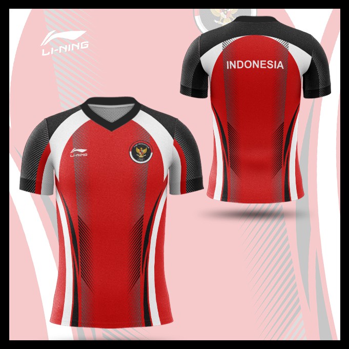 Kaos Pria Baju Jersey Olimpiade Tim Indonesia 2020 2021 Bulu Tangkis Badminton Merah Full Print