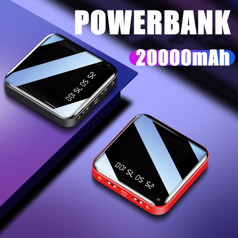 20000mAh Mirror Screen Digital Display Mini PowerBank External Power Bank 20000mAh Fast Charging with Kabel Data Real Capacity 4 Output 3 Input Pocket Size