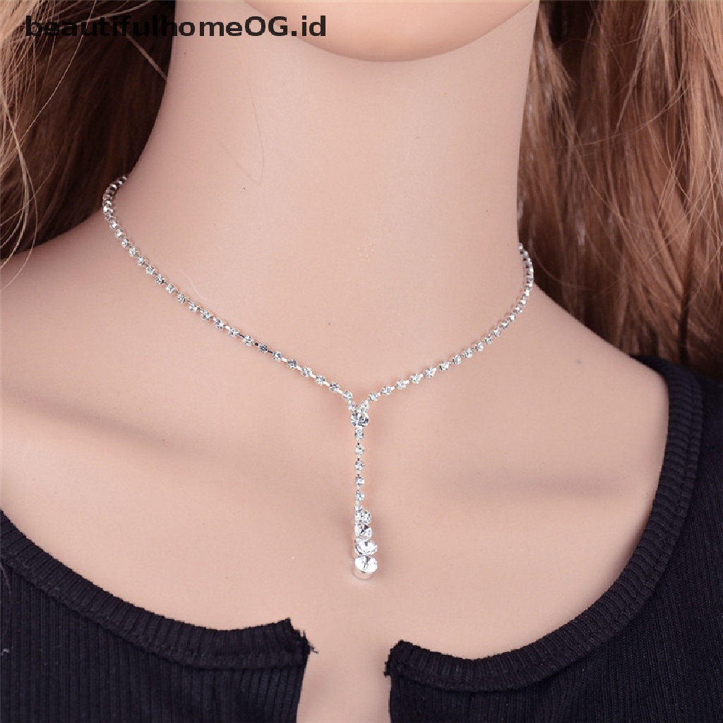 1 Set Kalung Anting Kristal Berlian Imitasi Untuk Pernikahan