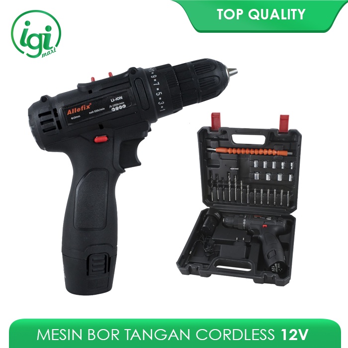 CORDLESS IMPACT DRILL BOR BATERAI MESIN TANGAN TEMBOK SET CHARGER 12V