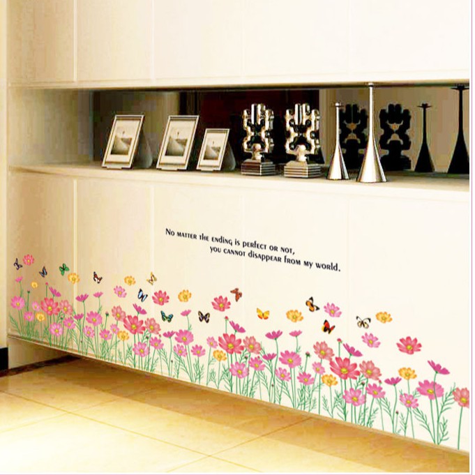 RELIZA WALLSTICKER RUMPUT BUNGA PINK KUPU KUPU WALL STIKER / STIKER DINDING AY870