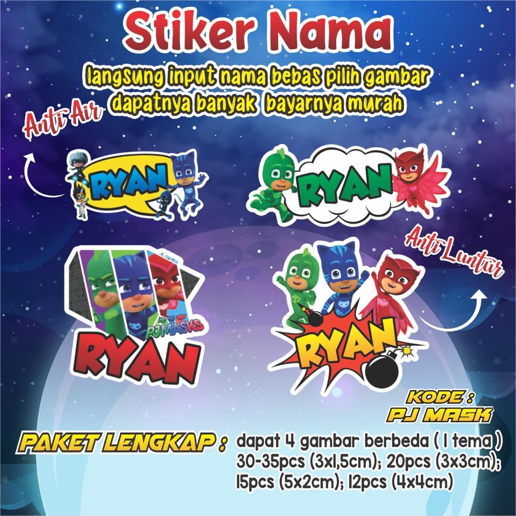 

Stiker Custom Label Nama Lucu / Unik / Keren / Piglet / Pirates / PJ Mask / Pokemon