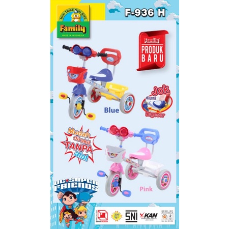 Family tricycle DC super friends FC-936H sepeda roda tiga anak murah