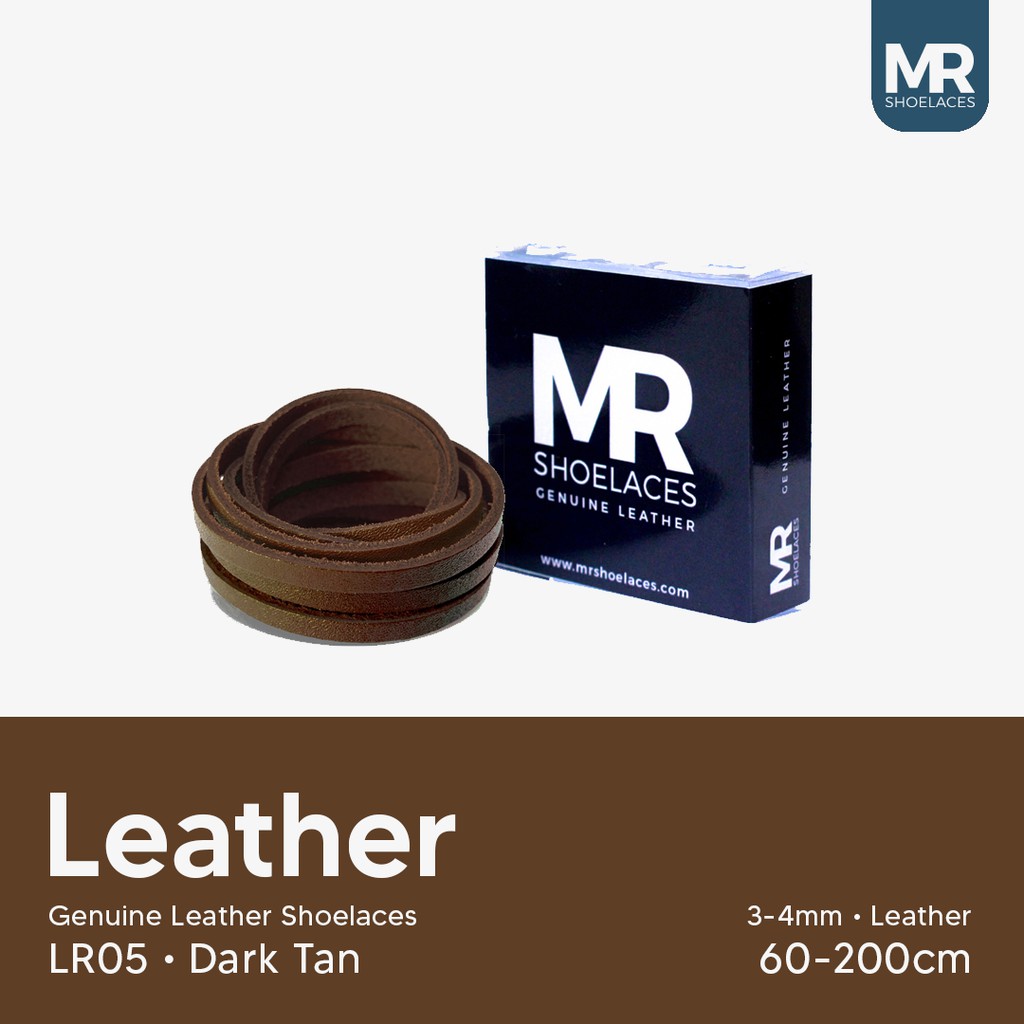 MR Shoelaces LR05 Dark Tan - Tali Sepatu Kulit 60cm 80cm 100cm 120cm 150cm 200cm - Premium Shoelace - Premium Leather Shoelace