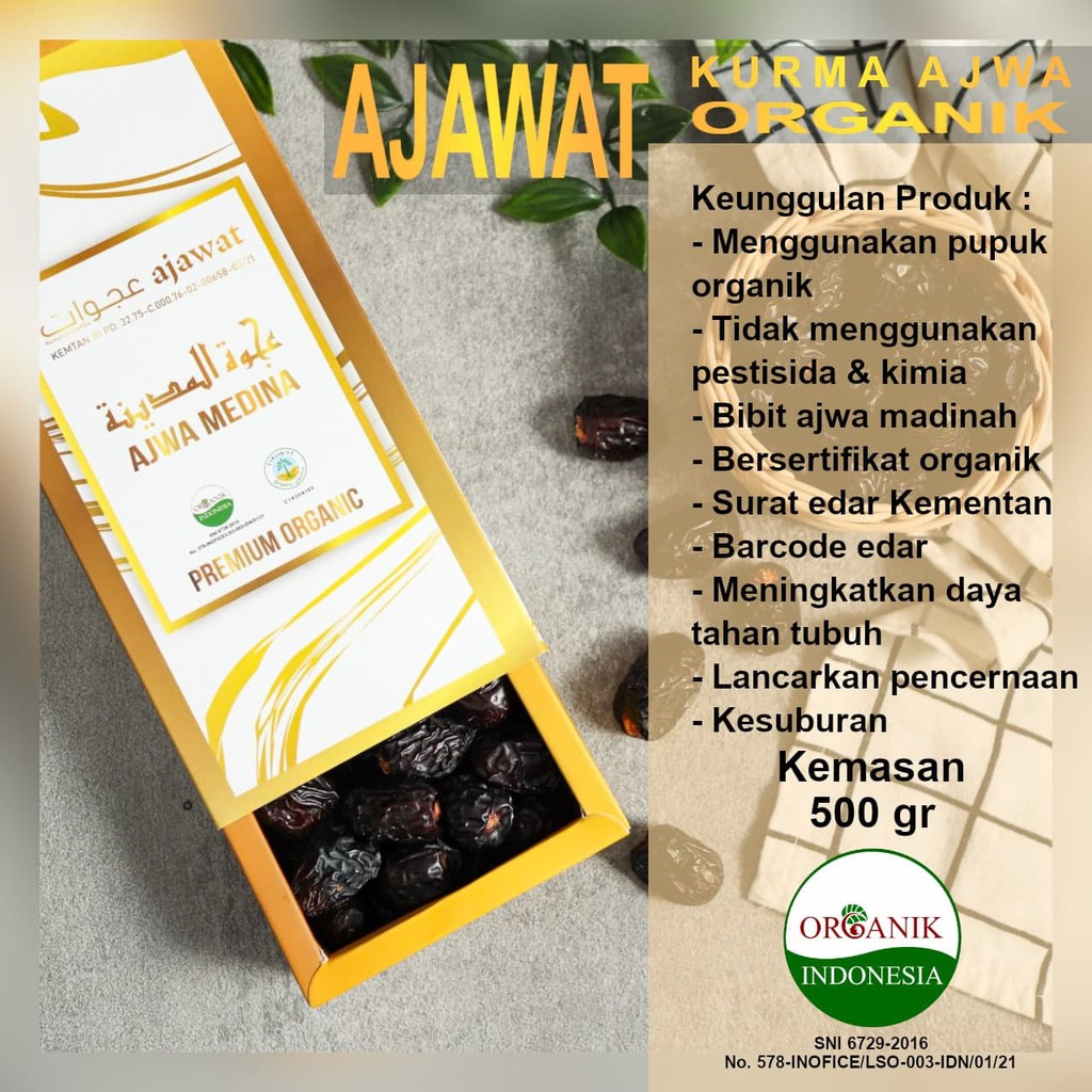 

Kurma Ajwa Medina Ajawat Premium Organic 500gr