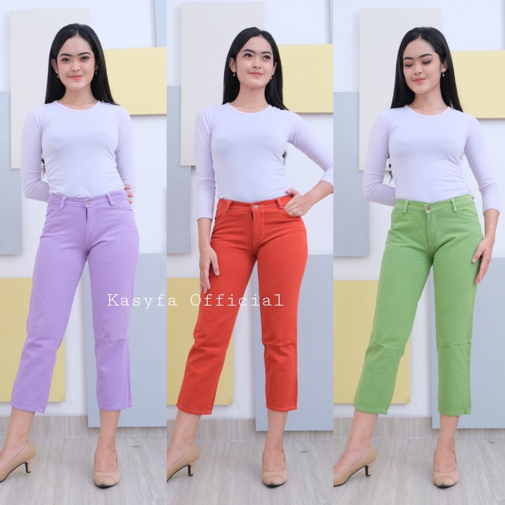 BAGGY JEANS PASTEL//CELANA KULOT JEANS WANITA POLOS PASTEL