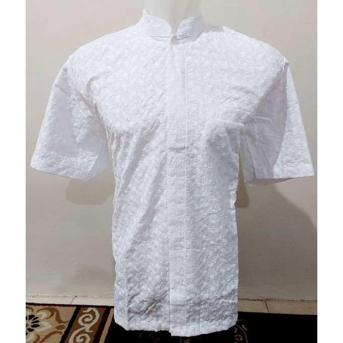 Baju Koko Putih Lengan Pendek, Bahan Katun Bordir design 02 by Muthia Butiq ( MB )