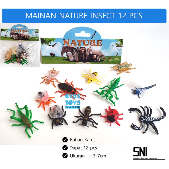 Mainan binatang Karet Nature Insect 12 pcs | Serangga Karet