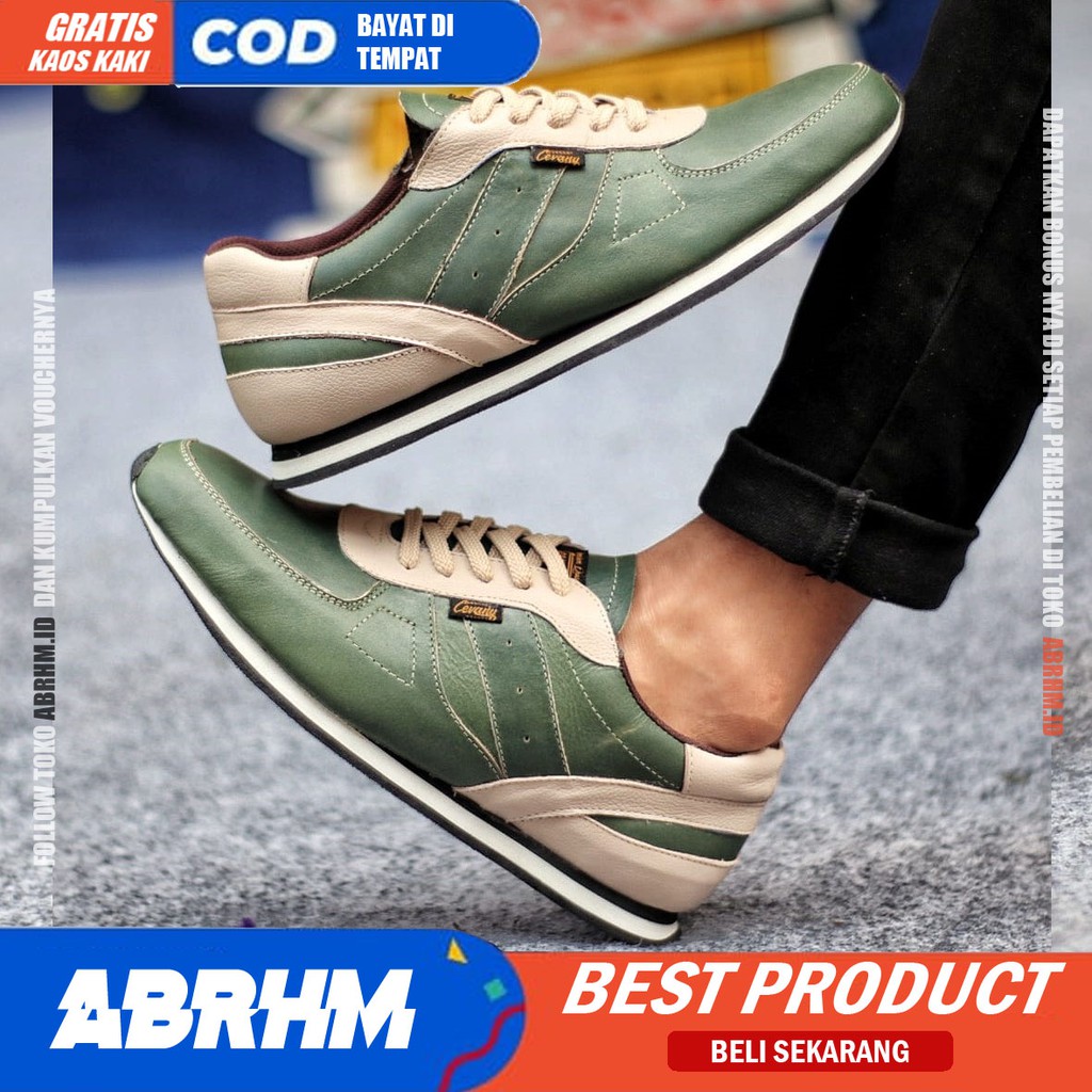 ABRHM X JELLAL Sepatu Casual Sneaker Pria Sepatu Pria Casual Sneakers Kulit Asli Original Cowo / Cowok Sepatu Kasual Kerja Kuliah Gaya Santai Keren Kekinian Orignal Murah Terlaris