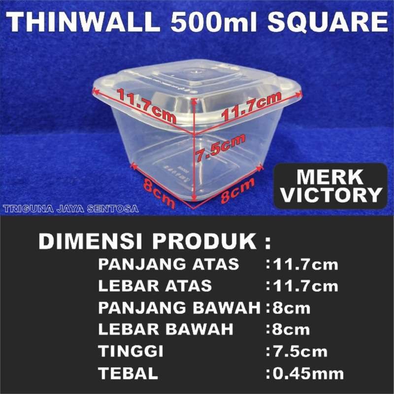 Thinwall Tebal SQ 350ml 500ml 750ml Per Dus Kotak Makan Square Plastik Gjk