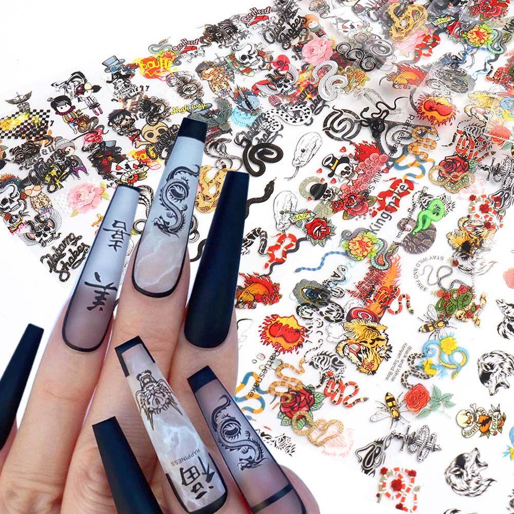 AUGUSTINA Agustina Halloween Stiker Nail Art Perekat Kertas Slider Bungkus Decals Labu Lentera Manicure Dekorasi Transfer sticker