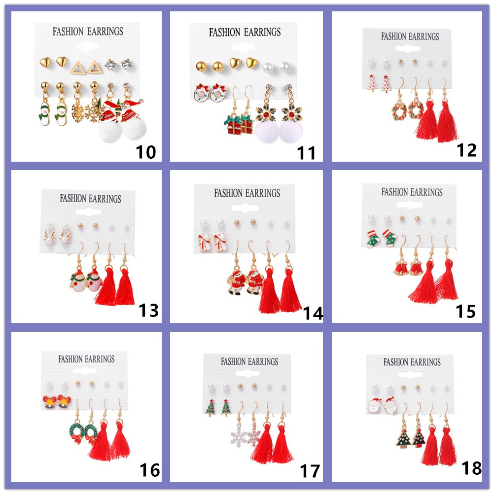 12pcs Anting Rumbai Geometris Warna Merah Untuk Hadiah Natal Anak Perempuan