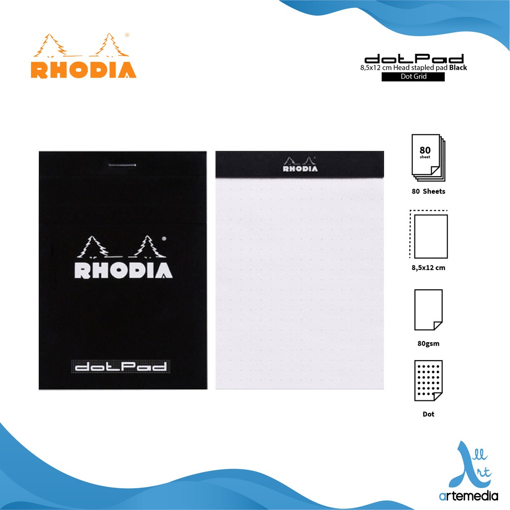 

Buku Catatan Rhodia 8,5X12Cm Dot Grid Head Stapled Pad N12 Notepad