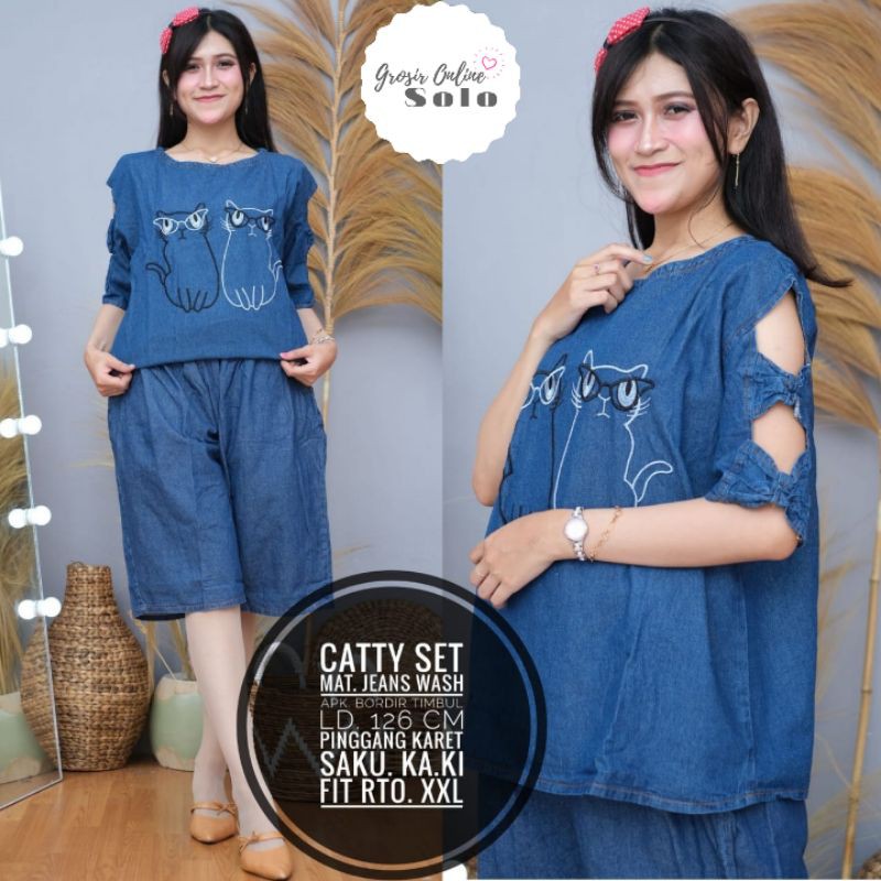 CATTY SET | Setelan Jeans Wanita | Setelan Jumbo | Fashion Kekinian