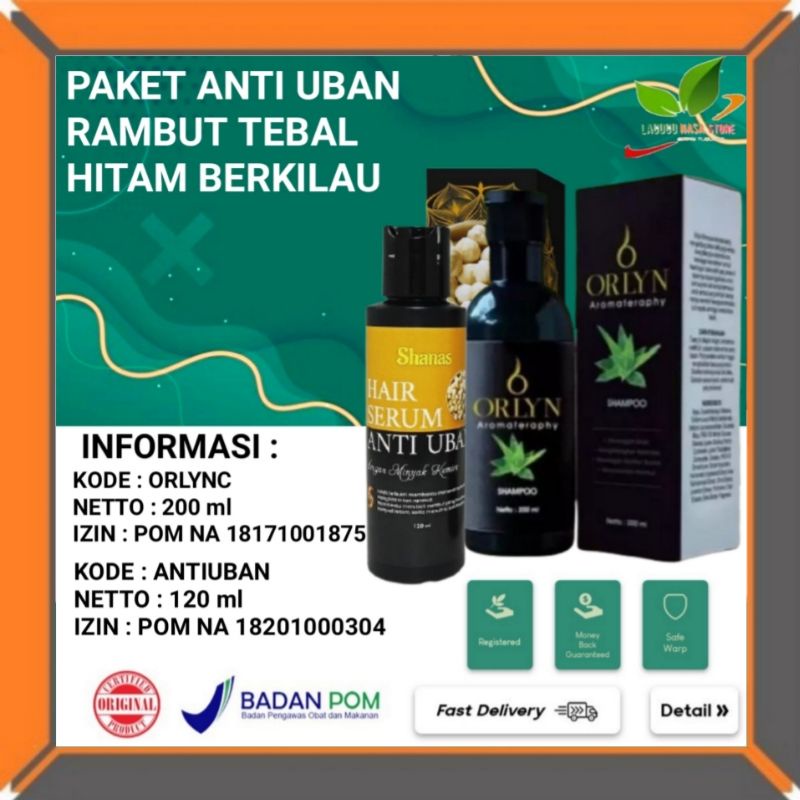 Paket Penghilang Uban Permanen Shanas Hair Serum Anti Uban Penghitam Rambut Orlyn Shampoo Uban