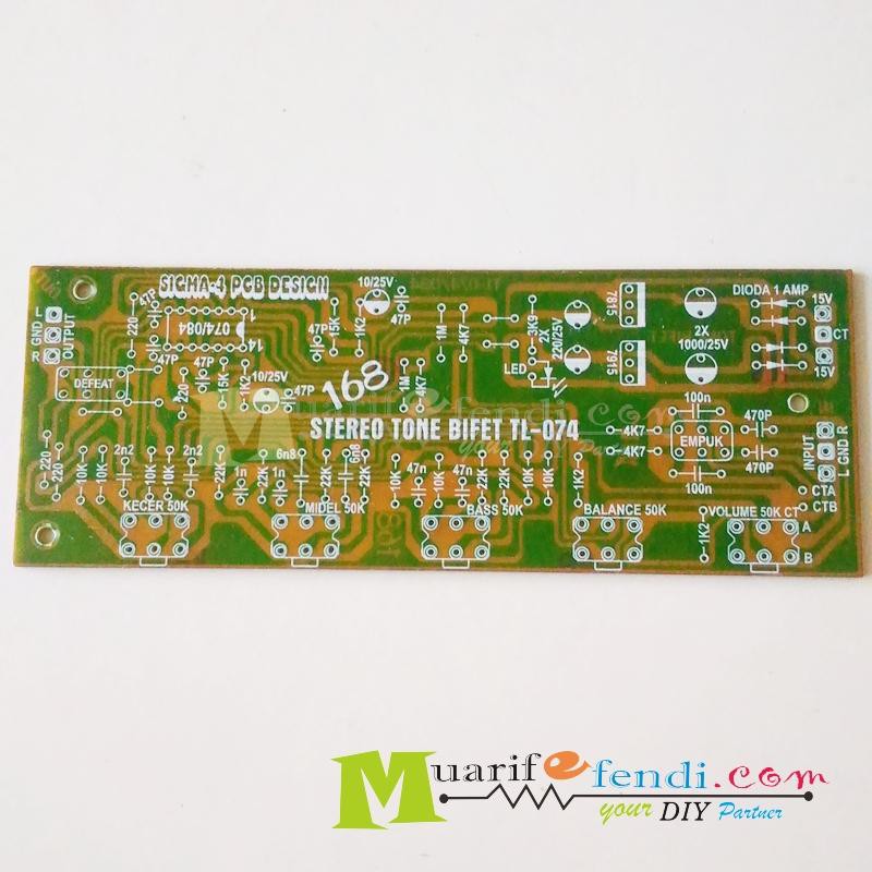 PCB TONE CONTROL STEREO BIFET TL074 168