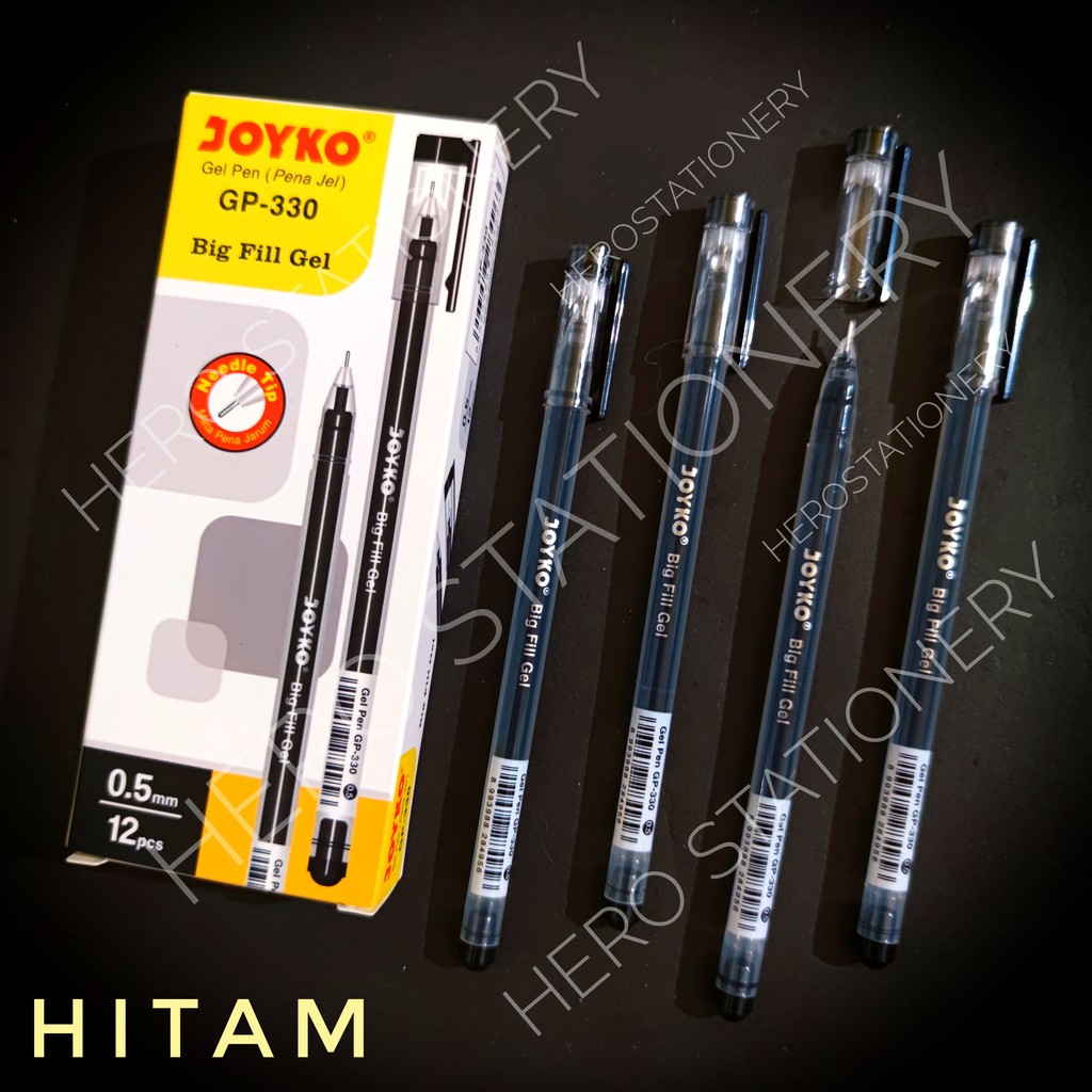 

Pen gel big fill isi jumbo needle tip joyko 0.5 mm tinta hitam GP-330 . 12 unit
