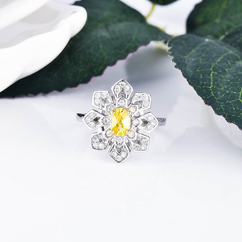 Fashion Luxury Yellow Diamond Snowflake Ring Open Ring