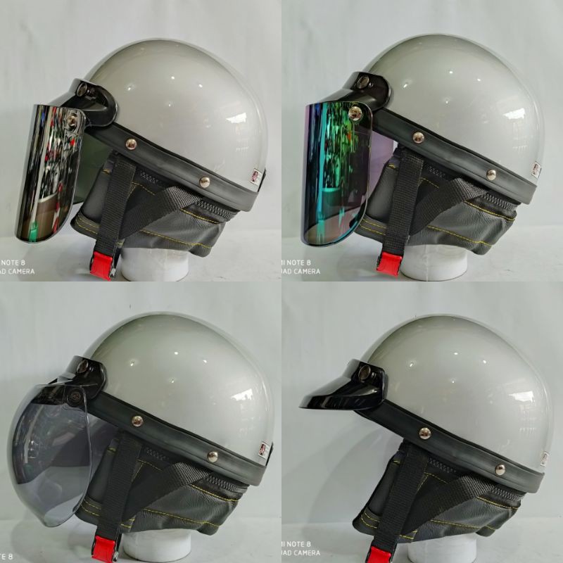 helm chips cetok retro silver glossy kaca datar
