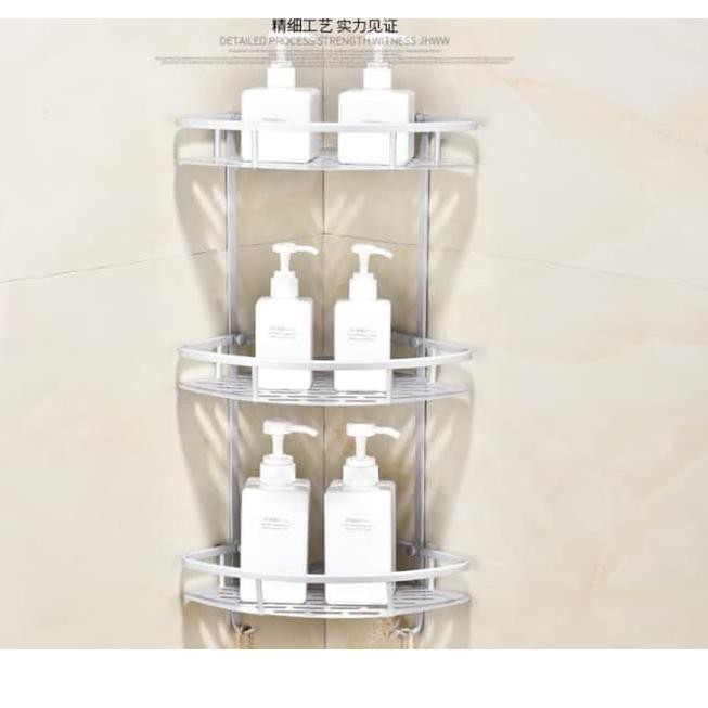 ➷ Rak Dinding Sudut Siku 3 Susun Toilet WC Kamar Mandi Aluminium M48 ❆