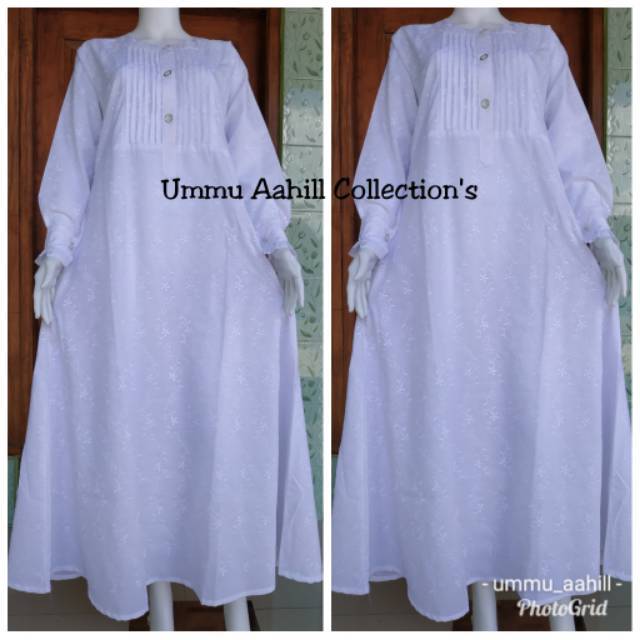 Gamis wanita putih polos busui kancing depan cantik