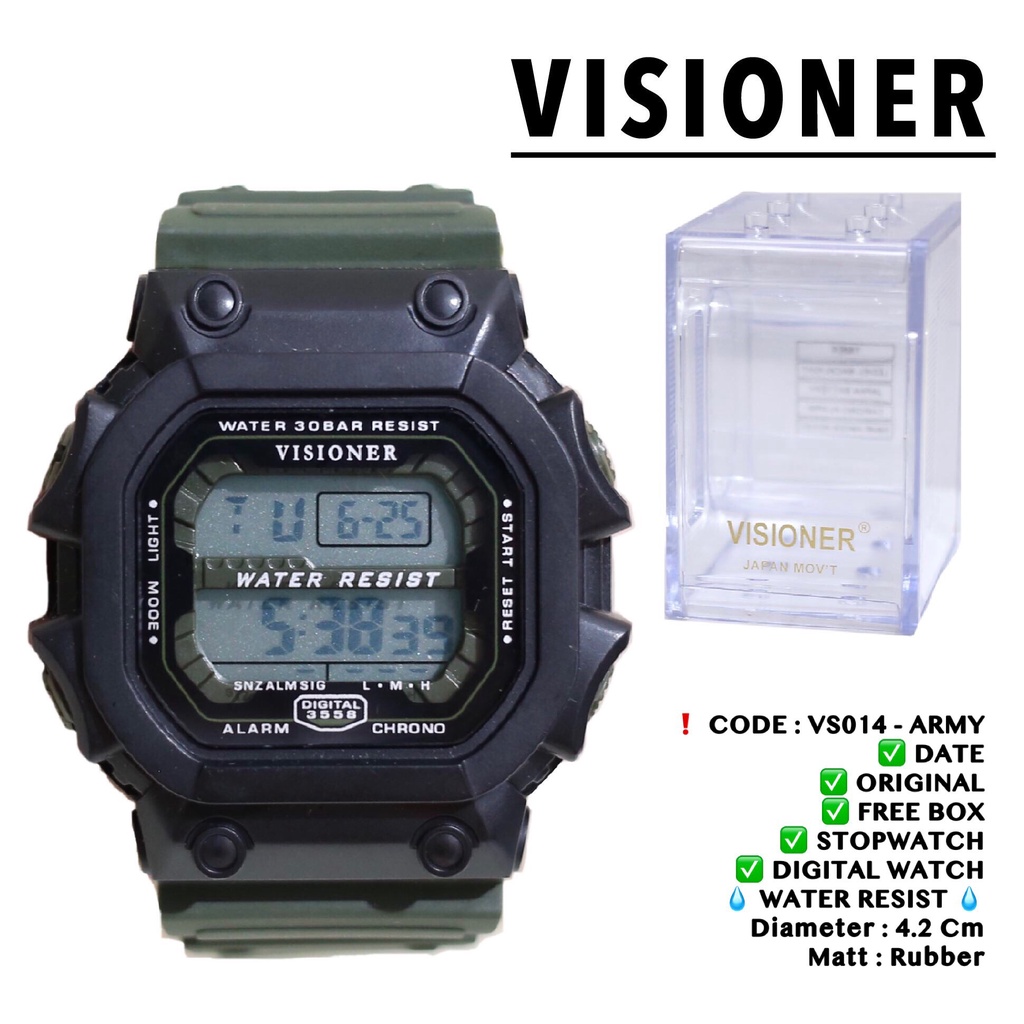 Jam tangan pria ORIGINAL VISIONER tali rubber karet digital watch segi free box garansi 1 tahun VS014