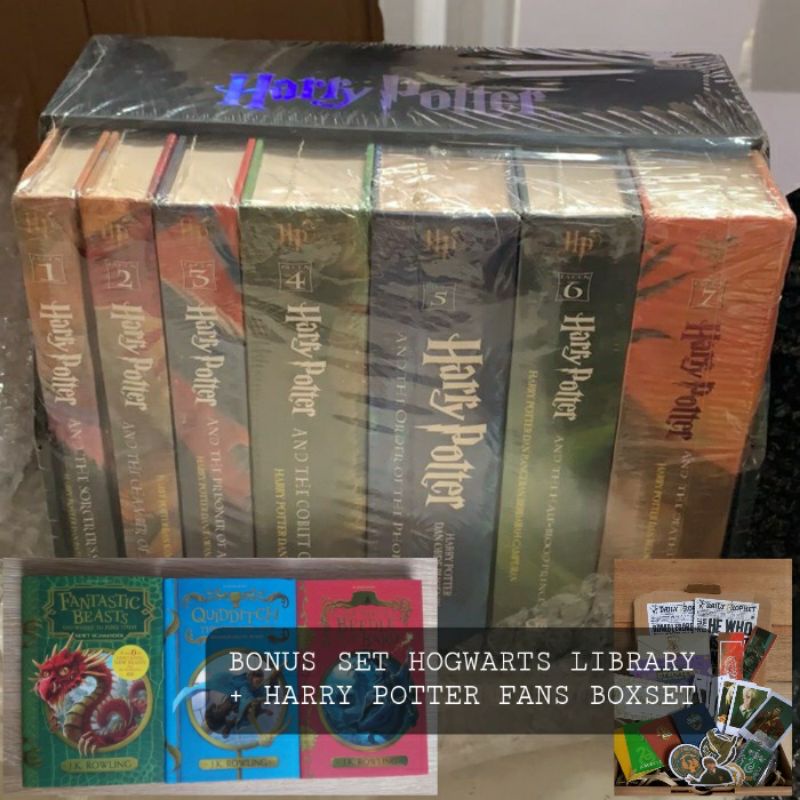 HARRY POTTER BOXSET LANGKA 1-7 CETAKAN PERTAMA HC BAHASA INDONESIA + SET HOGWARTS LIBRARY