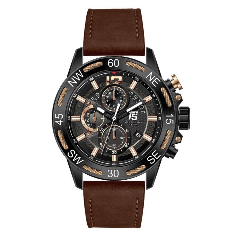 Jam Tangan Pria T5 H3807 3807 Original Leather Chrono Watch