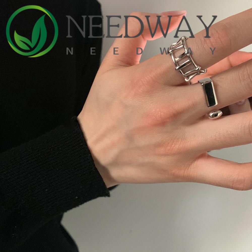 Needway  Gift Rings Men Party Jewelry Finger Ring Women Girls Silver Color Korean Geometric Personality Adjustable Open Ring