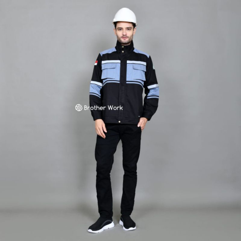 wearpack safety semi jaket hitam abu - baju kerja - baju proyek - wearpack proyek - wearpack safety 