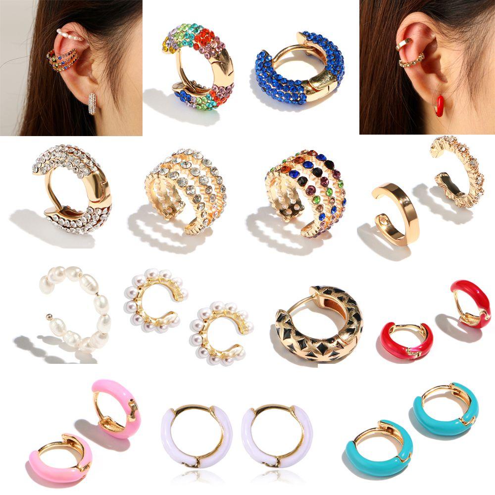 Solighter 1PC/2pcs Bohemian Klip Telinga Tunggal Perhiasan Fashion Baru Pesta Pernikahan Emas Logam Mutiara Imitasi Bulat Kecil Klip Anting