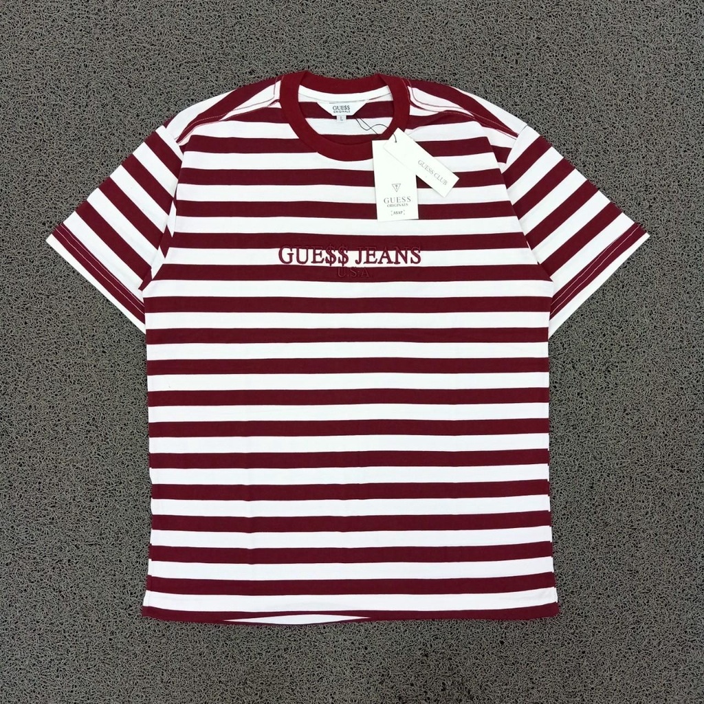 Guess x Asap Rocky Stripe Maroon Tee T-Shirt Kaos