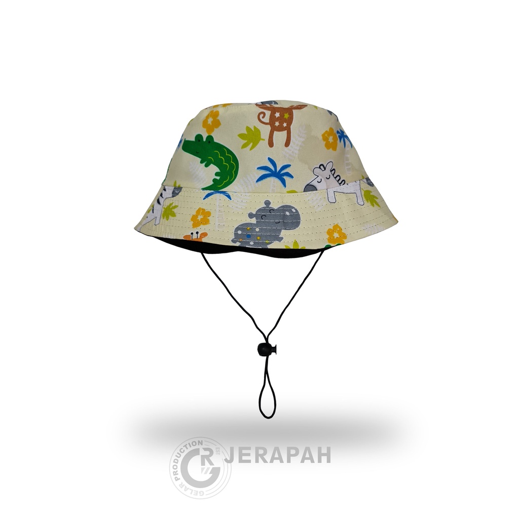 BUCKET ANAK ADA TALINYA UNTUK OUT BOUND / BUCKET HAT ANAK UNTUK MANCING / BUCKET ANAK KARAKTER DINOSURUS,JERAPAH,LUMBA-LUMBA