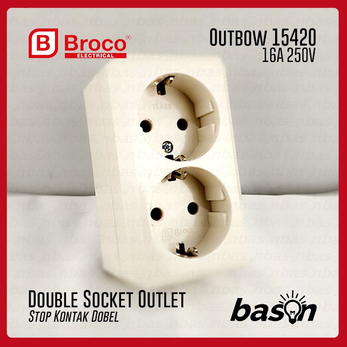 BROCO 15420 Double Socket Outlet Outbow - Stop Kontak Dobel