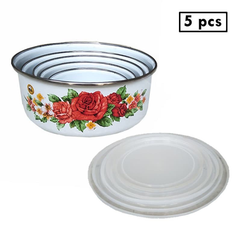 MASPION Mangkok Mixing Bowl 5 pcs porcelain enamel + tutup / rantang