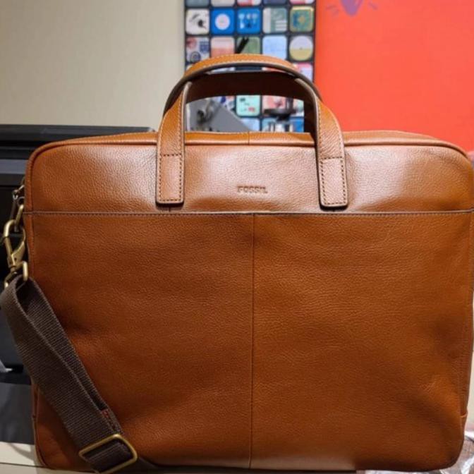 Tas Kerja Pria Fossil Ori Murah READY Fossil Man Briefcase Zip Cognac