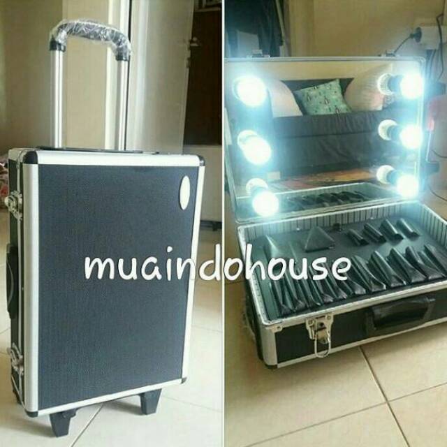 Beauty case koper makeup make up rias mua lampu led box kaca cermin
