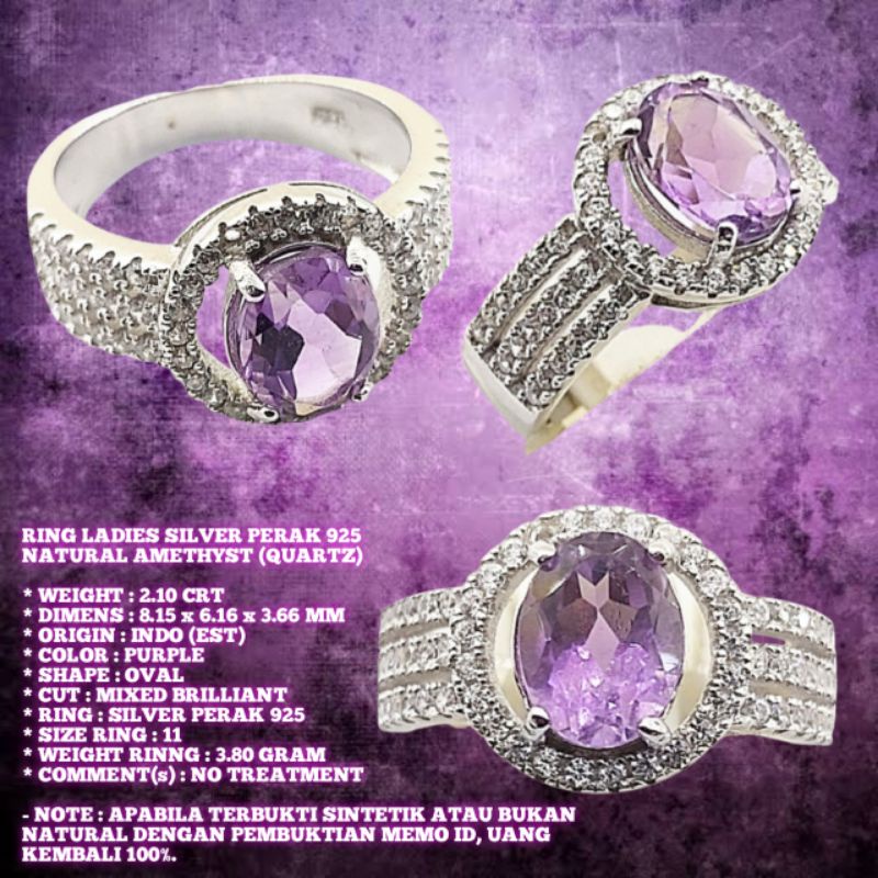 RING LADIES SILVER PERAK 925 NATURAL AMETHYST (QUARTZ)