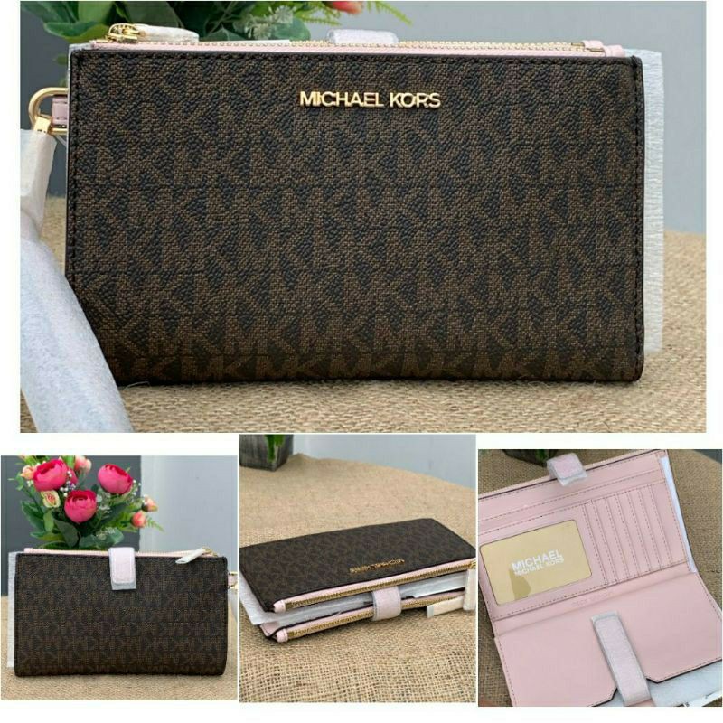 Dompet Michael Kors Jet set double Wrislet Brown sign pink