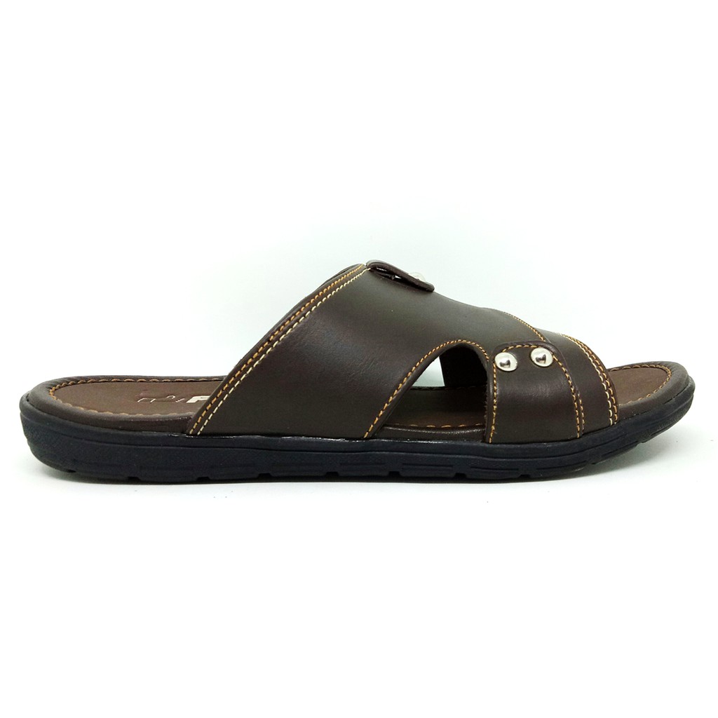 FIURI - Sandal Pria Single Slip On Coklat - Sendal Jepit Japit Kulit Selop Cowok Laki-Laki