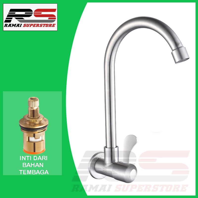 Keran Dapur Kran Angsa Cuci Piring Sink Stainless 304 Tembok