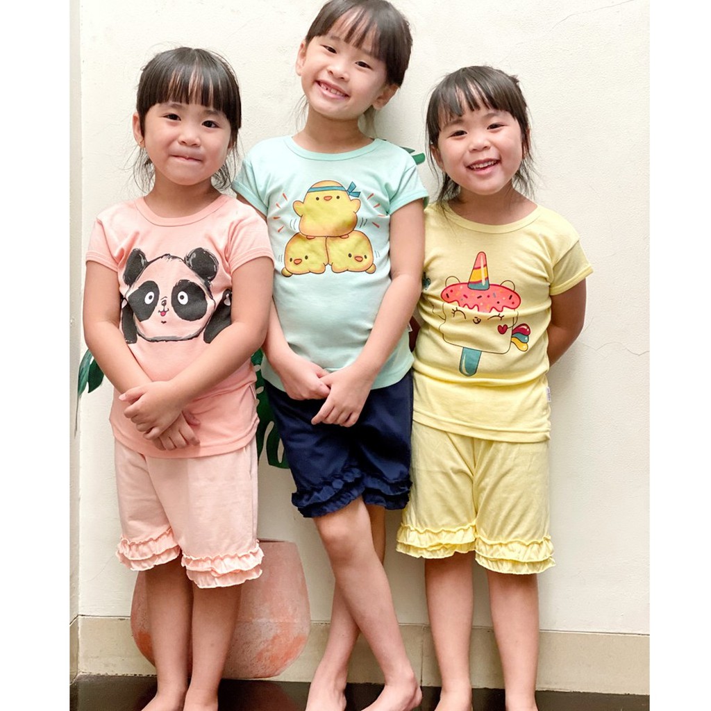 Kazel TShirt Mini Panda Girl 3pcs Piyama Baju Anak Perempuan