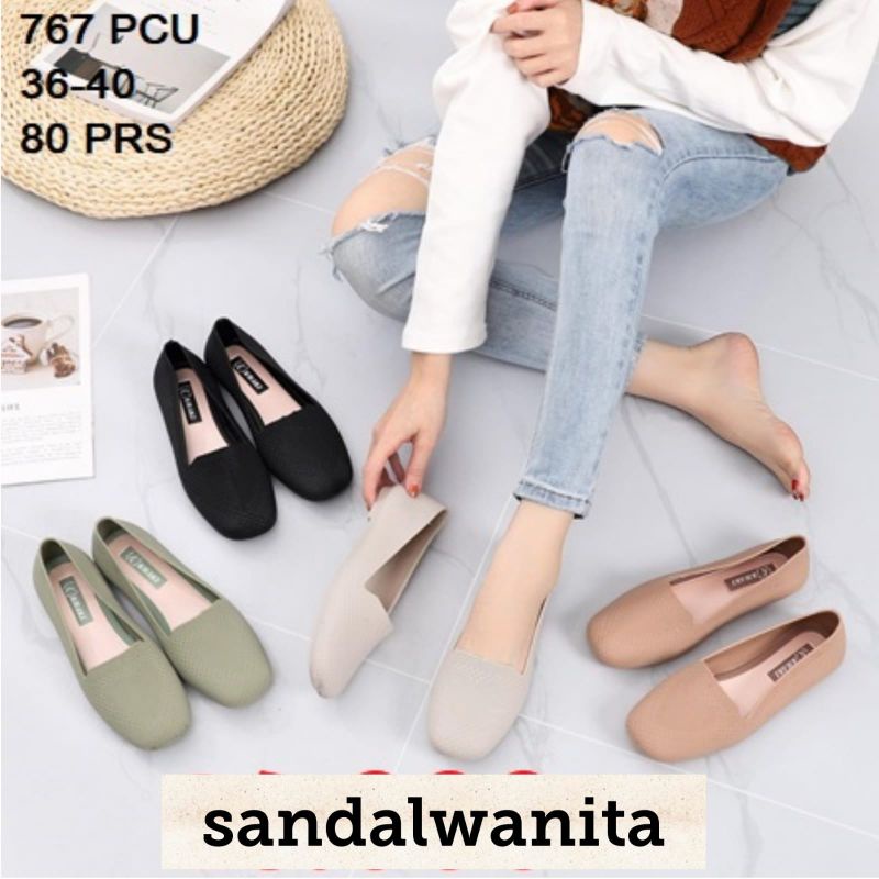 Sepatu Jelly Wanita Import Flatshoes Karet 767