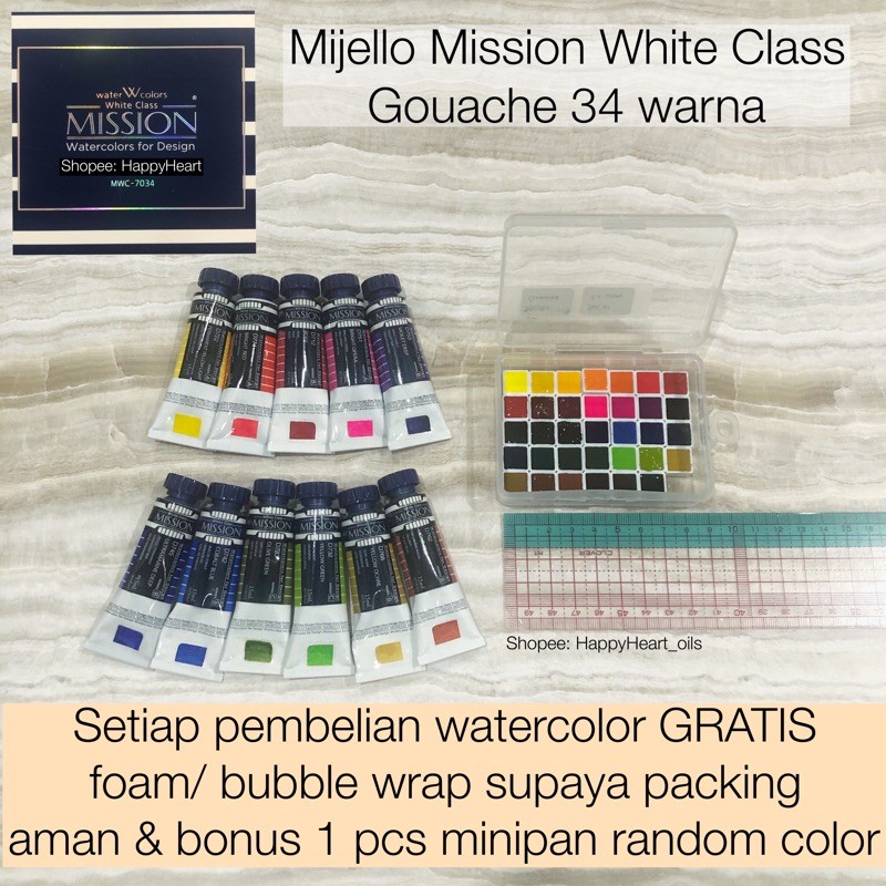 Mijello Mission White Class Gouache 34 warna share tube
