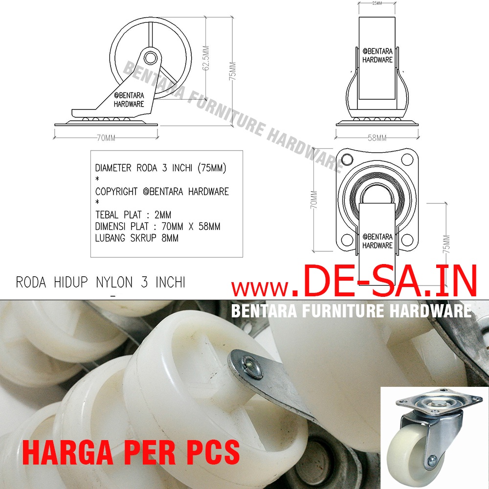 3&quot; Swivel Caster / Roda Hidup Bahan Nylon