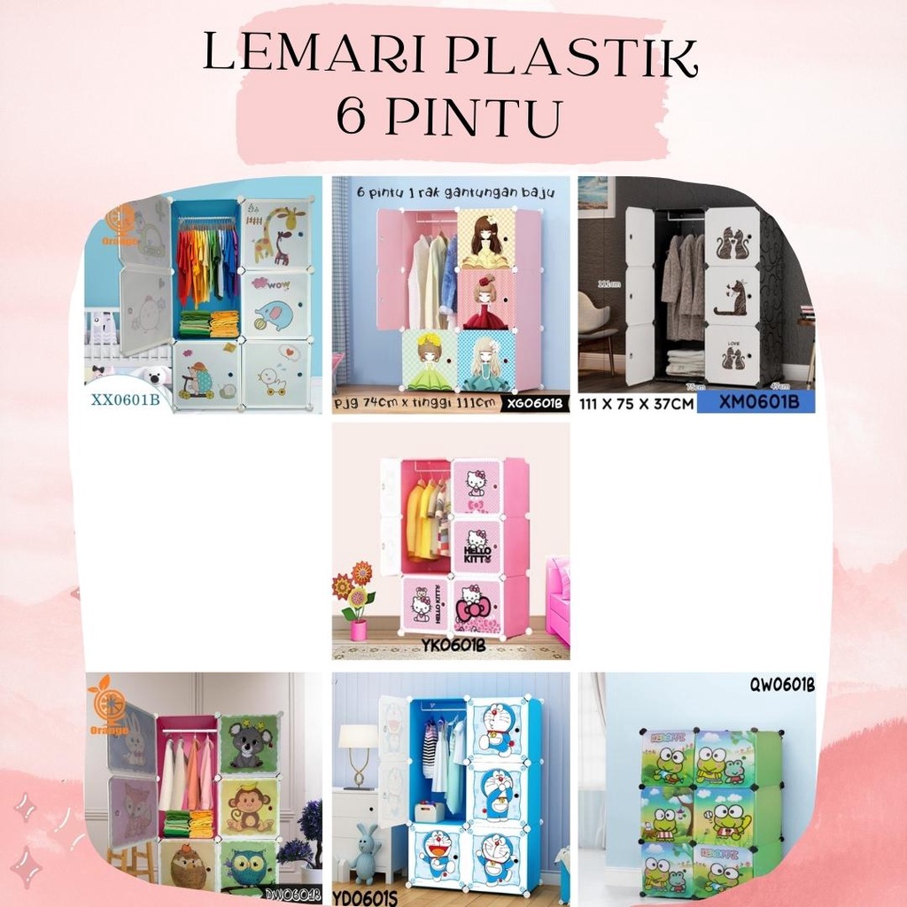 Lemari Pakaian Plastik 6 Susun Motif Karakter Lemari Penyimpanan Baju Gantung Susun Serbaguna