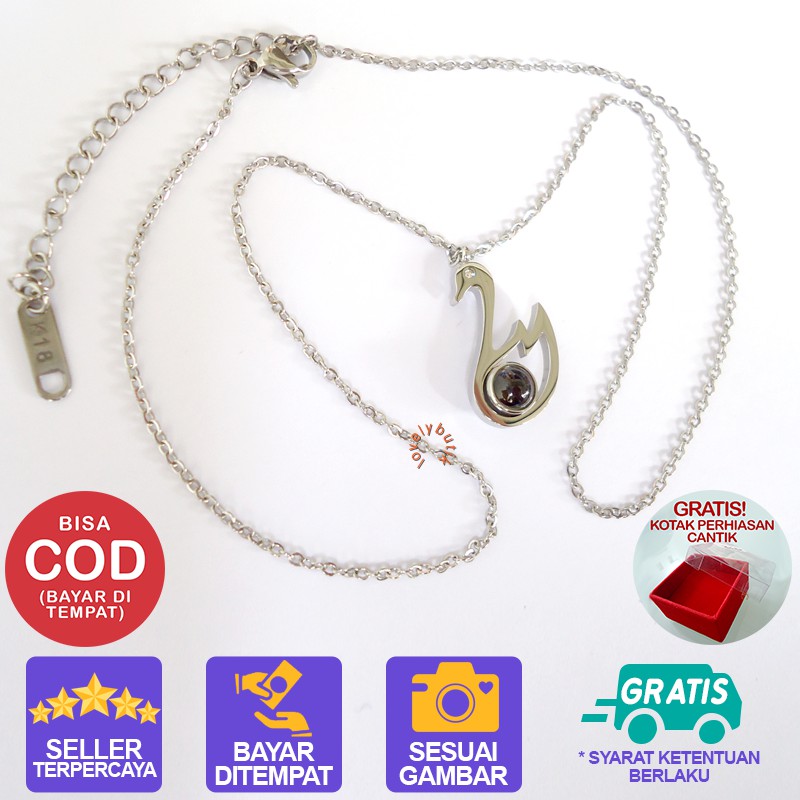 Kalung Titanium Perhiasan Anti Karat Rantai Lapis Silver Liontin Kristal Angsa Lovelybutik