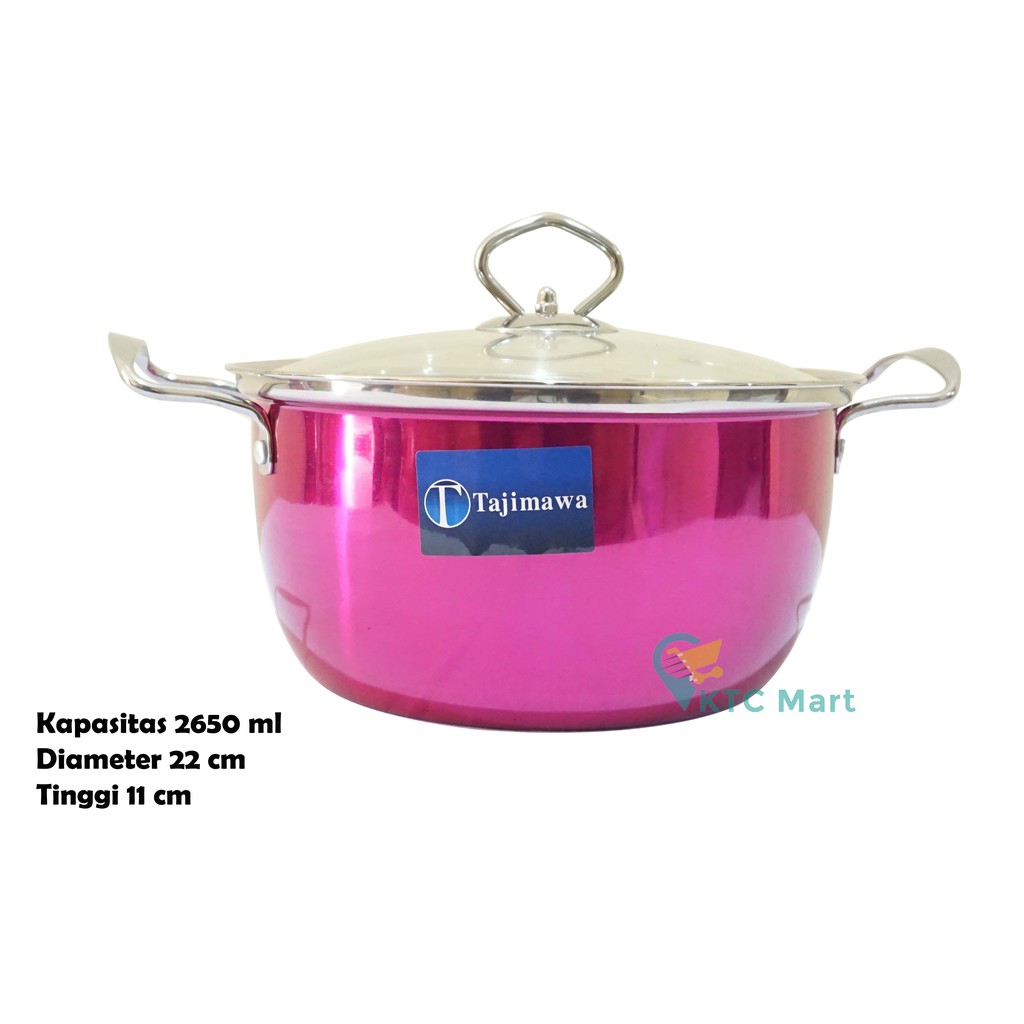 KTCmart - TAJIMAWA Panci Sup Stainless 22 cm Tutup KACA / Panci Masak/ Soup Pot