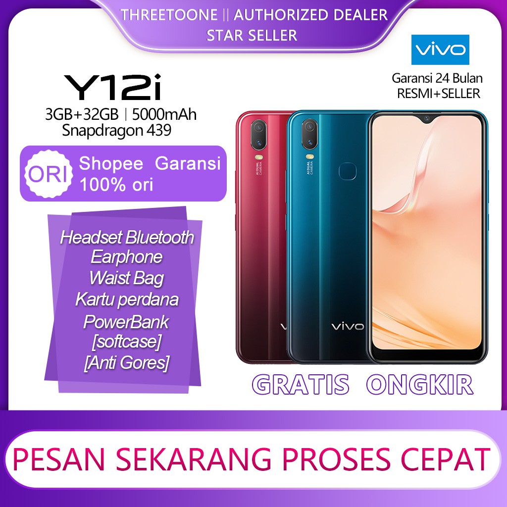 Vivo Y12i/Y12S RAM 3GB ROM 32GB Garansi Resmi 1 Tahun 2020